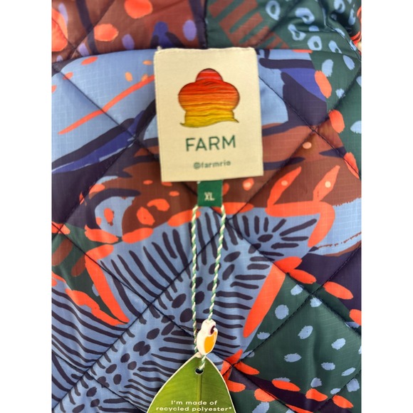 Farm Rio NWT SZ XL Blue Cool Leopard Long Reversible puffer Coat Tropical Cozy - Picture 13 of 16